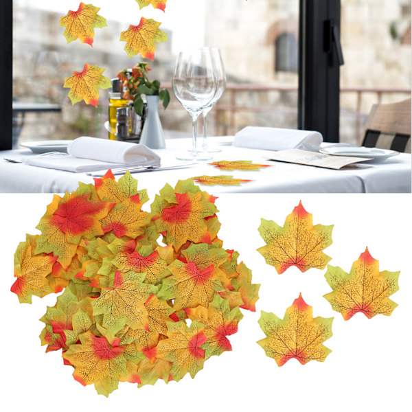 100Pcs/Bag Artificial Maple Leaves for Thanksgiving Autumn Leaf Wedding Party Table DecorRed Green