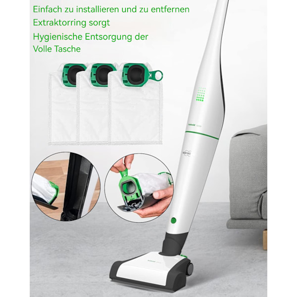 Högkvalitativa dammsugarpåsar i mikrofiber, tvättbara och hållbara ersättningar för Vorwerk Kobold Vb100 dammsugare, tygdammsugarpåsar med