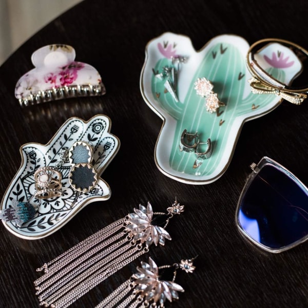 Smykker Fat Trinket Fat Ring Fat Keramisk Hamsa Evil Eye Hand of Fatima Holder Key Ashtary Trinket Tallerken Skål Liten Boho Hjem Dekorativ Søt Innredning