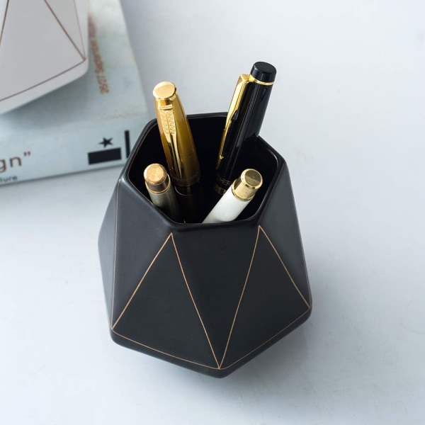 Keraaminen työpöytä söpö kynäteline jalusta Gold Line Pencil Cup Pot