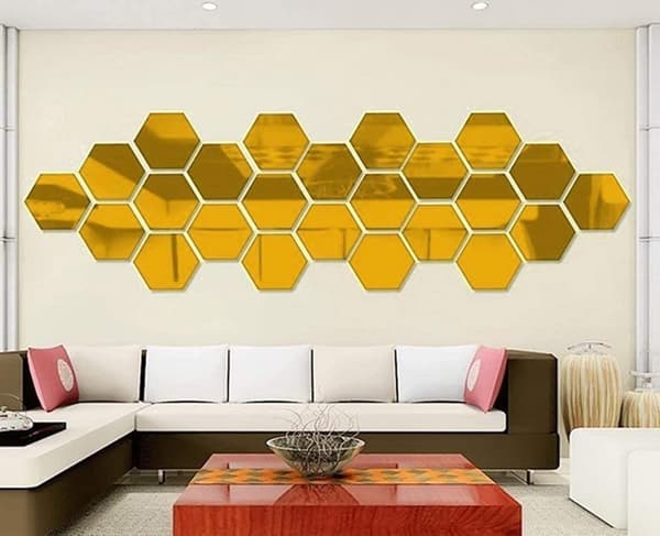 12 stycken 3D spegelplattor, spegel, hexagon, sovrum vardagsrum