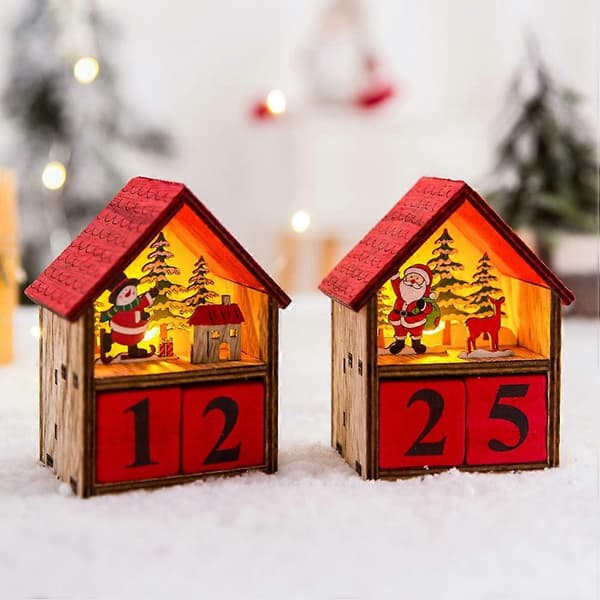 Evighetskalender i trä med juldesign för tidsräkning, 6-delars set