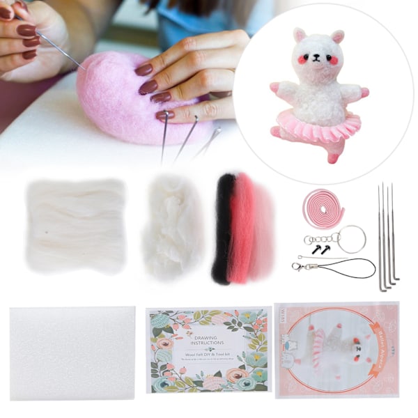 Needle Felting Kit Wool Chemical Fiber DIY Animal HandMade Toy Arts Crafts for Beginner(185# Ballet Alpaca )