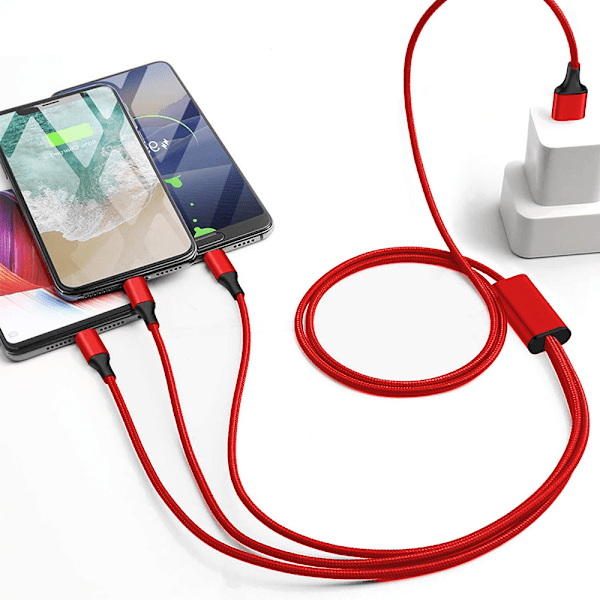 1,2 m Multiladdningskabel 3A, 3-i-1 USB-laddningssladd med