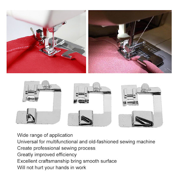 3 st rullade fållar fot snedställd bandbindare fot multifunktionell symaskin kombination set