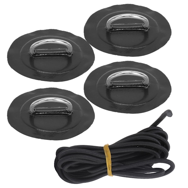 4 stk. oppustelig båd kajak DRing pad lap patch marine fastgjort spænde med elastisk bungee snor (sort lap)