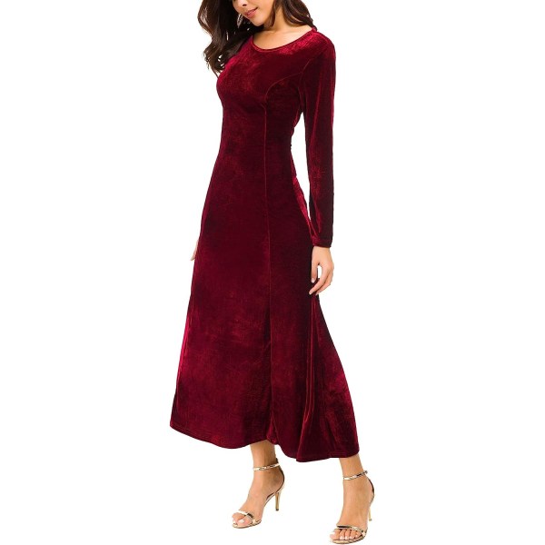 Elegant långärmad, ruched sammet, stretchig lång klänning för kvinnor