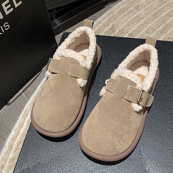 Plysj sko for kvinner høst og vinter Mote myk såle slip-on fleecefôret varme bomulls-polstrede sko pluss størrelse Boken sko khaki 36