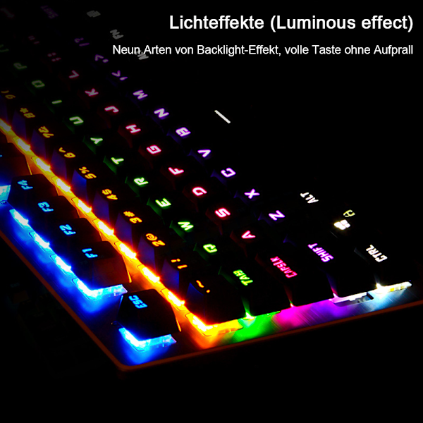 Kablet Gaming Tastatur LED Regnbue Baggrundsbelysning