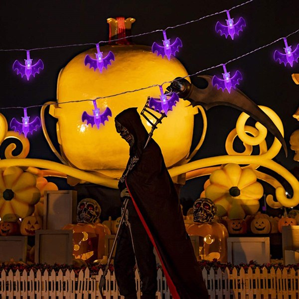Halloween Dekorationsslinga, 5,2 m Varmvit Lila Orange Spöke Pumpa Fladdermus Batteridriven Vattentät Halloween Ljusslinga För Inomhusbruk