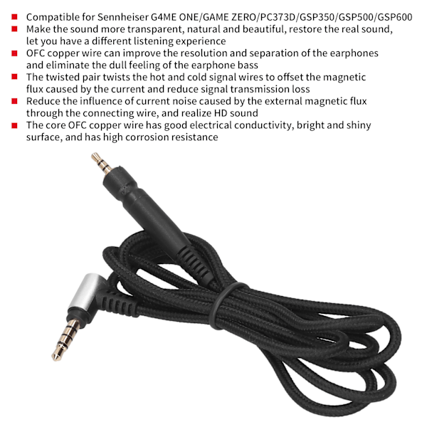 Hodetelefon lydkabel for Sennheiser G4ME ONE/GAME ZERO/PC373D/GSP350/GSP500/GSP600