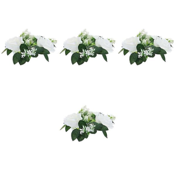Hvit lysring med kunstige blomster til hagedekorasjon, 4 stk.