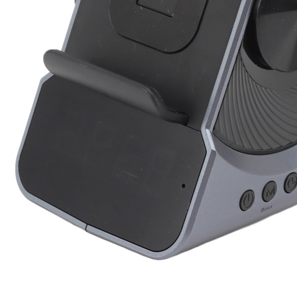 3 i 1 Bluetooth-högtalare PC ABS väckarklocka med trådlös laddning för sängbord 10W blå