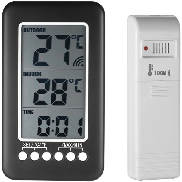 2 i 1, trådløst digitalt temperaturur, indendørs/udendørs LCD ℃ / ℉ med sender (batteri ikke inkluderet)