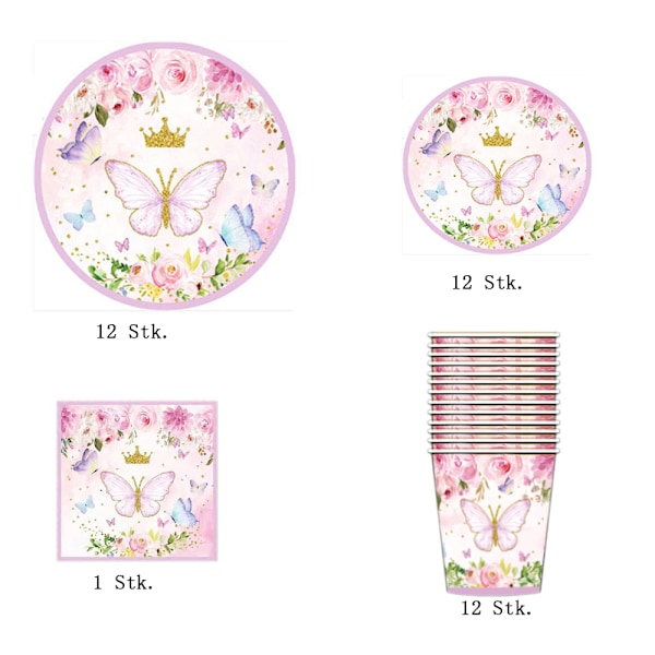 Utsökt Fjärilskalas Set, Unik Rosa Guld Design Smyckar Dina Speciella Tillfällen med 25-Delars Engångsservis för Sammankomster