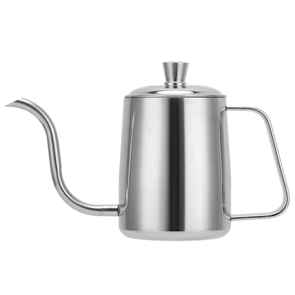 Kaffe Kanna Rostfritt Stål Lång Fin Pip Manuell Kaffe Vattenkokare med Lock för Hem Kaffe AnvändningSilver 350ML
