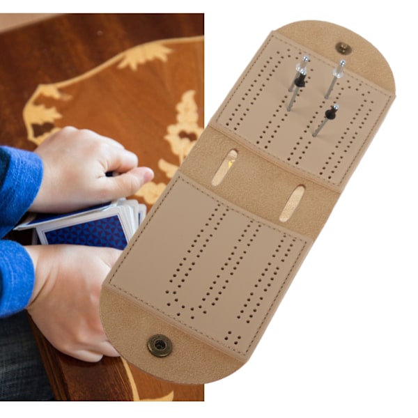 Läder Cribbage Brädspel Set med Nål Lätt Brun 2 Spår Läder Spel Väska Resultatlista för Pepple Över 8