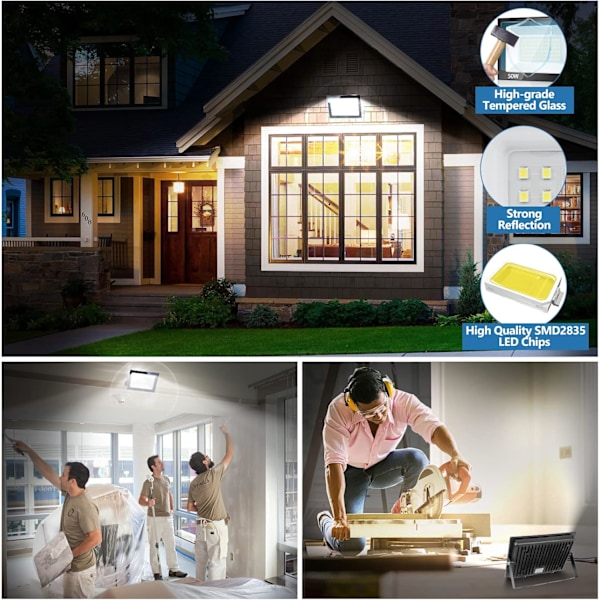 Energibesparande LED-strålkastare för utomhusbruk, 50W Rörelsesensor Säkerhetslampa med gjuten aluminiumkapsling för enkel installation, Högkvalitativ LED