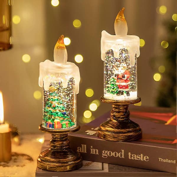 Jule-LED-stearinlys batteridrevet glitter snø bordpynt Santa Claus