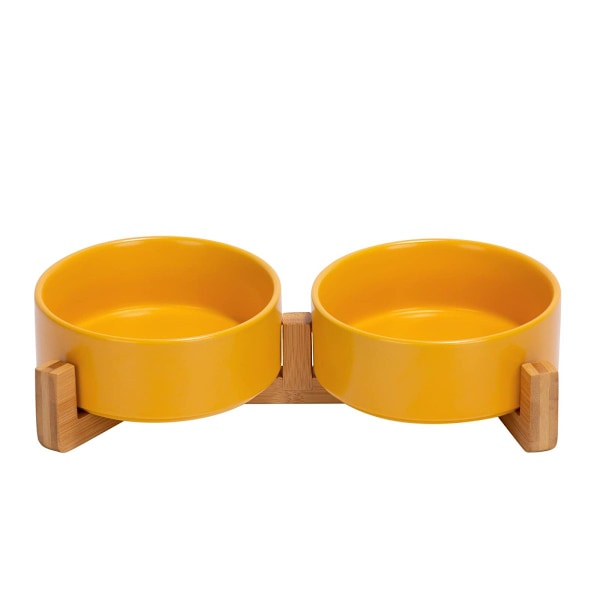 Ceramic dog bowl with bamboo stand for cats and dogs 400ml