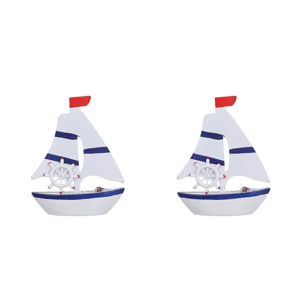 Nautisk träbåt dekoration mini segelbåtsmodell för hemmet 2-pack