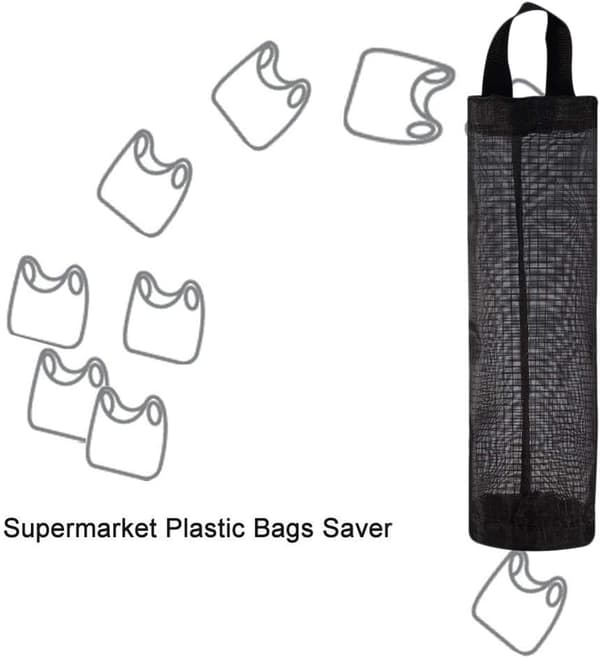 Mesh Hængende Opbevaringsløsning, Stor Kapacitet Plastikposeholder Til Multiformål, Vægmonterbar Med Elastisk Åbning (Sort)