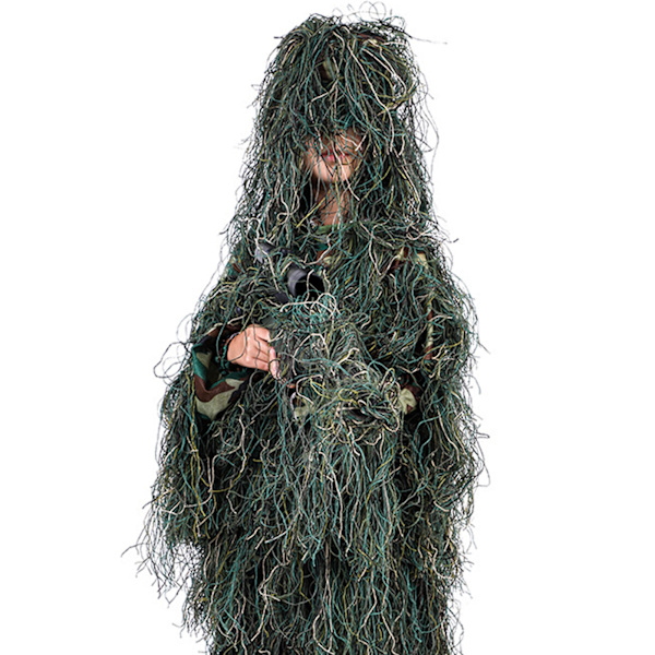 Ghillie-dräkt 5 i 1 Grön Camo-dräkter Inkluderar Jacka Byxor Huva Bärväske Camo-tejp för Barn Tonåringar Höjd 4,3 till 4,9 fot