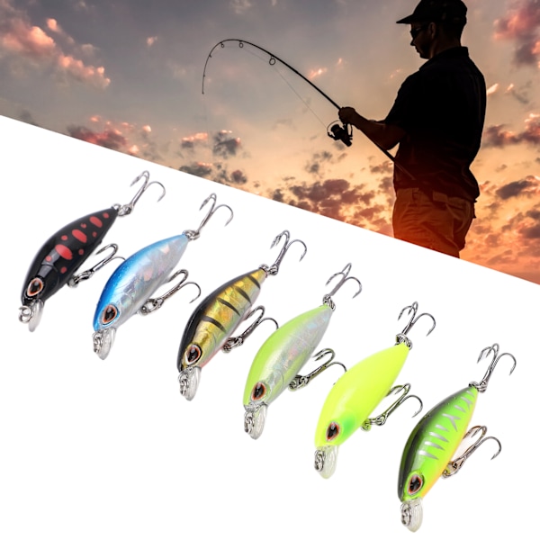 6 st artificiella minnow fiskedrag Slow Sinking fiskedrag för bas sötvatten 6 färger 2g