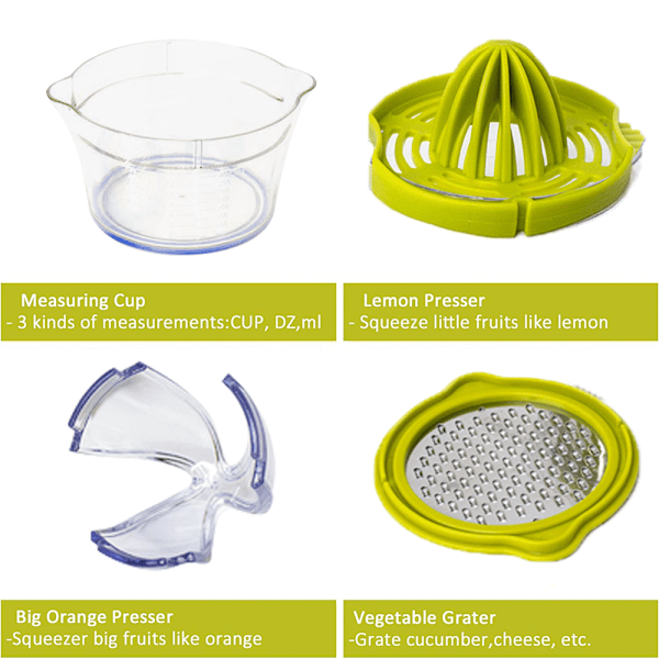 Mångsidig Citruspress, Manuell Handpress med Uppgraderad Grön Rivare, Effektiv Juiceutvinning för Citroner Lime, Transparent Rivare för