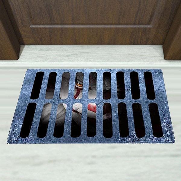 3D Illusion Clown Matta, Skräckfilmsclown Halkfri Matta för Utomhus Välkomnande, Lätt att Rengöra Låg Profil Flanell, Anti-Slip Design för Inomhus och
