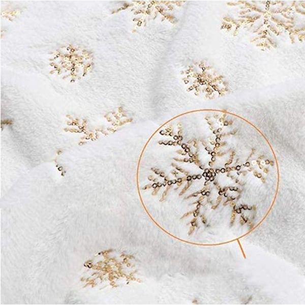 Lyxig Julgransmatta i Fuskpäls, Gyllene Snöflingedekoration, Fluffigt Material för Julgran, Dubbellagersdesign med Paljetter