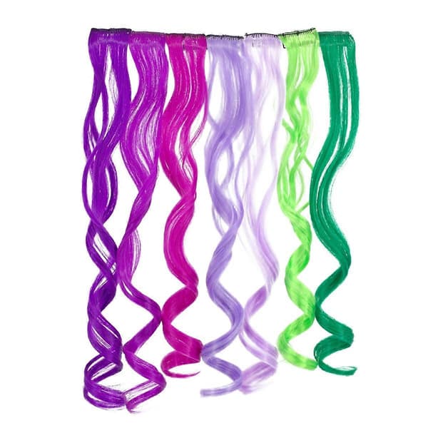 Hårextensions med klips, langt krøllete hår, 30 stk fargerike gradient-striper