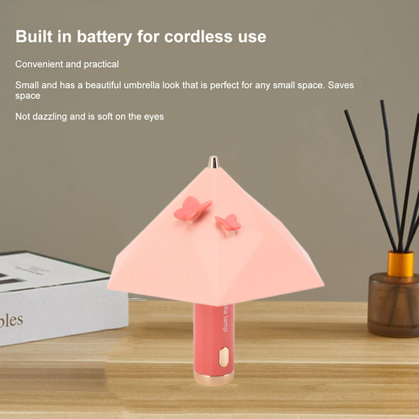 Paraplyformad LED-sänglampa USB-laddningsbar 3 växlar LED-sovrumsläslampa 500mAh Rosa