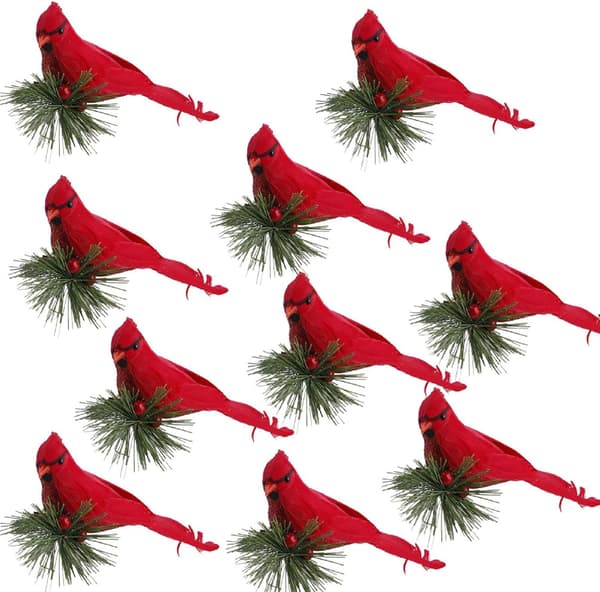 Røde kardinalfugler for håndverk, mini kardinal med klips, perfekt for julepynt
