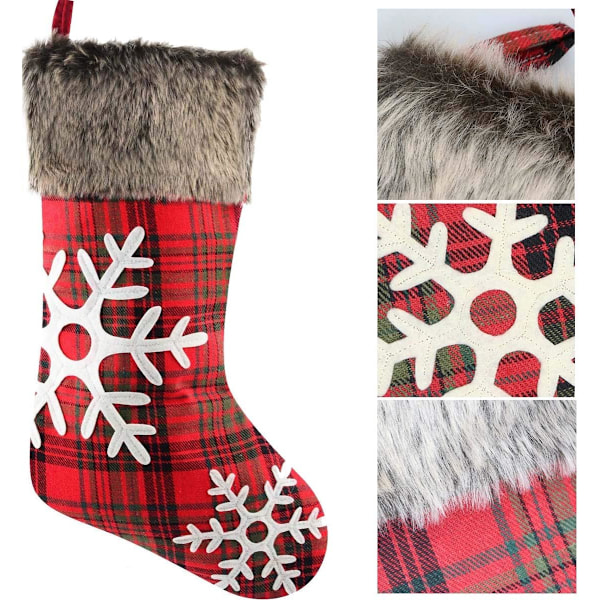 Röd Julstrumpa i Rutigt, Klassisk Design med Lyxiga Mjuka Muddar för en Varm och Inbjudande Atmosfär, Polyester 46 cm Lång Hängande Dekoration
