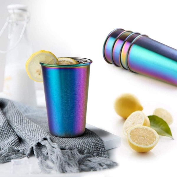 Regnbågsdricksglas, Metallisk Regnbågsskimmer, Giftfria BPA-fria, Elegant Modernt Utseende för Inomhus- och Utomhusdrycker, Set om 5, Skimrande