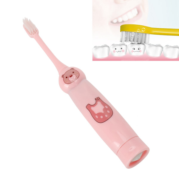 Elektrisk tandbørste til børn, tegneseriefigur, vandtæt, til rengøring af tænder, gave til børn, pink