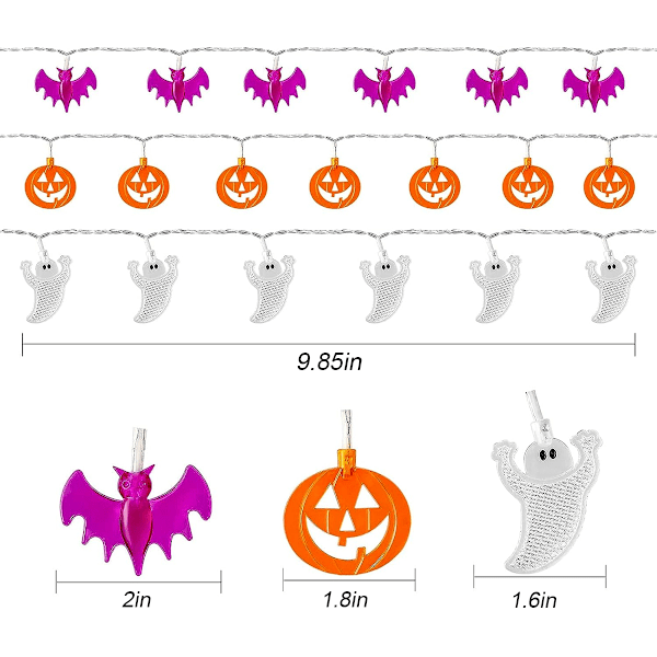 Halloween Dekorationsslinga, 5,2 m Varmvit Lila Orange Spöke Pumpa Fladdermus Batteridriven Vattentät Halloween Ljusslinga För Inomhusbruk