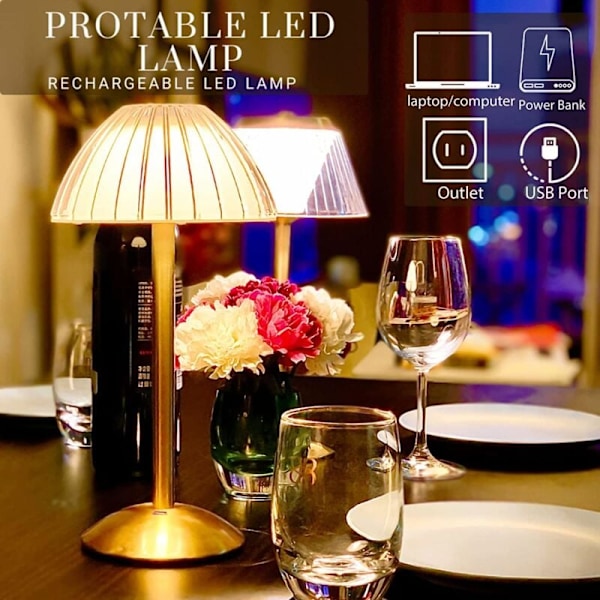 Chic Touch Sensor Metall Skrivbordslampa, Mjukt Ljus Uppladdningsbar Batteridriven Lampa, Trefärgs Ljus Steglös Dimning Bärbar Bordslampa För Sovrum,
