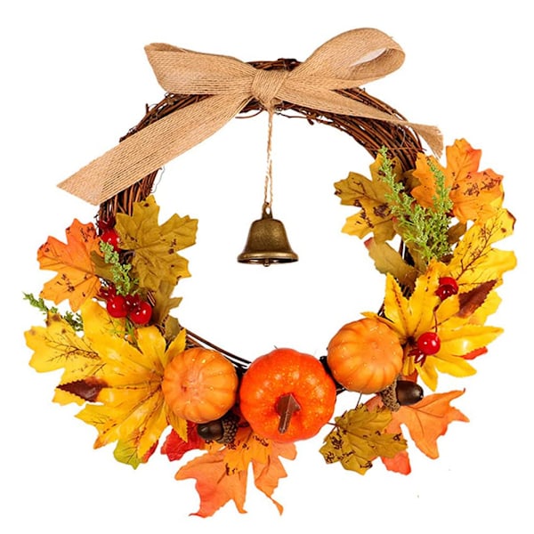 Höstkrans, Höstkrans med livfulla bärdekorationer och färgglada lönnlöv, Elegant ytterdörrsdekoration för Thanksgiving, Lämplig för