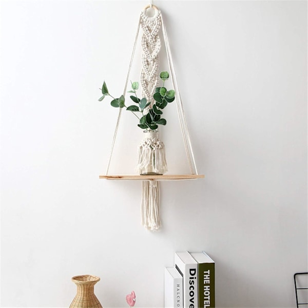 Exklusivt Designad Boho Väggdekor, Naturlig Bomullsrepshylla För Rustika Flytande Trähyllor I Vardagsrum (Mått: 32x15 cm)