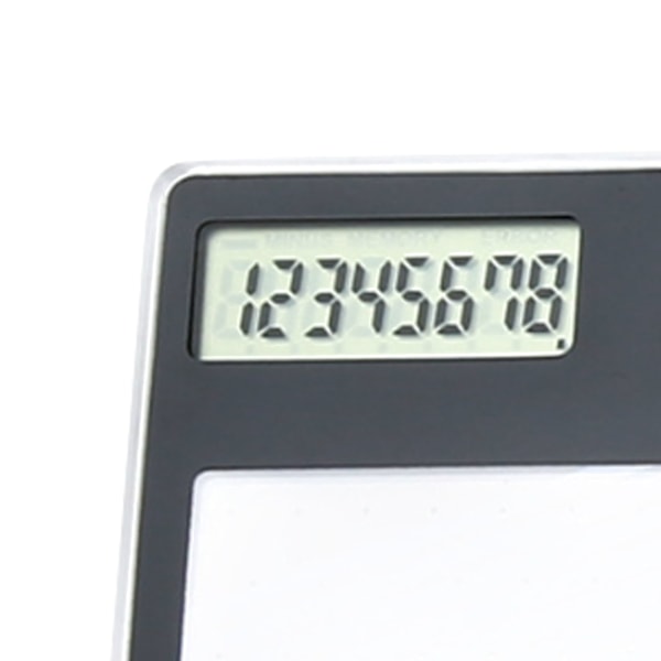 Solcelledrevet lommeregner med touchskærm, 8-cifret LCD-display, bærbar, transparent lommeregner til kontor, skole, hjem, sort