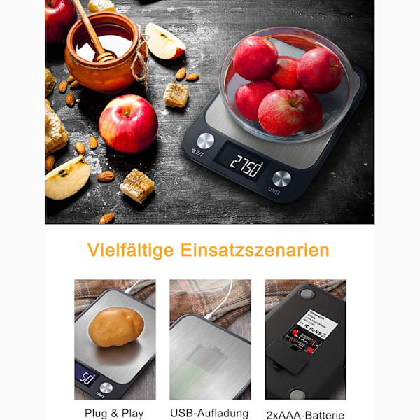 Digital Precisionsköksvåg, Högkvalitativ Plattform i Rostfritt Stål för Exakt Mätning, Lättläst Bakgrundsbelyst LCD-Display för Ditt Kök