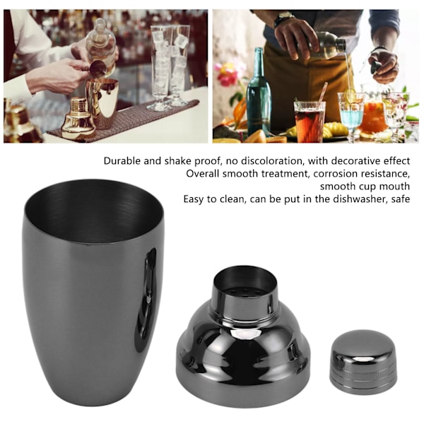 Bar Cocktail Shaker i rustfritt stål, rustfritt kjøkken, bartender, blandede drinker, melkete Shaker Cup Black