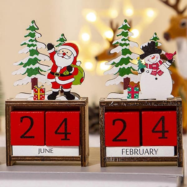 Snømann julekalender i tre til skrivebordsdekorasjon 1 sett