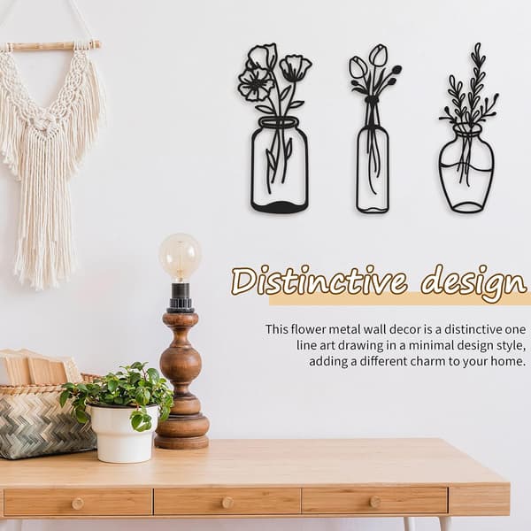 3 delar metallblomväggdekor minimalistisk vas väggkonst tråd Tu