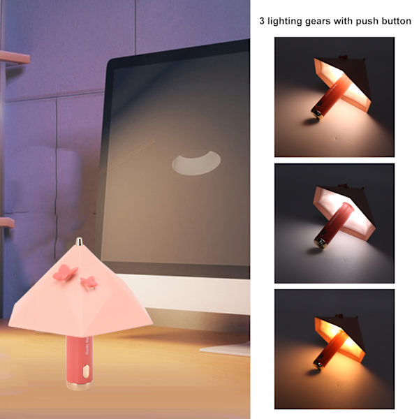 Paraplyformad LED-sänglampa USB-laddningsbar 3 växlar LED-sovrumsläslampa 500mAh Rosa