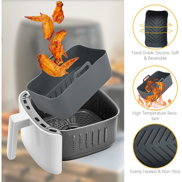 Airfryer Silikonform, Återanvändbar Silikoninsats, Non-Stick Diskmaskinsäker Livsmedelsgodkänd Silikon för Enkel Rengöring, Bättre Luftcirkulation & Jämn Värme