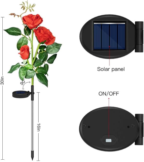 2-pak solcelle-roselys havedekorationslys til have og terrasse