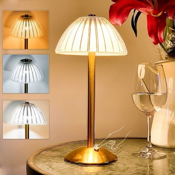 Chic Touch Sensor Metall Skrivbordslampa, Mjukt Ljus Uppladdningsbar Batteridriven Lampa, Trefärgs Ljus Steglös Dimning Bärbar Bordslampa För Sovrum,